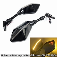 Universal 10mm Motorcycle with LED Light Rearview Mirror Rear View Mirrors Housing Side Mirror FOR B
