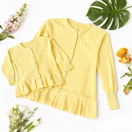 Couple knitted cardigan with premium mother and child ruffle motif, smooth and soft | Yellow cardiga