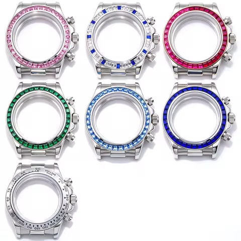 39mm VK63 Colorful Gem-Set Watch Case Chronograph Racing Driver No Logo For Seiko Daytona VK63 VK61 