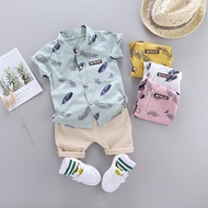2pcs Shirt Set Baju Budak Lelaki Terno for Kids Boy Feather Print Baby Boy Outfit Set Birthday Party