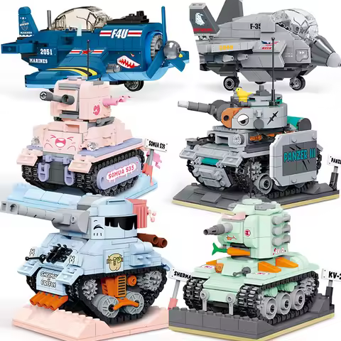 WW2 Military Germany Panzer III Tank Sherman Somua S35 Soviet KV-2 Model Micro Mini Building Block A