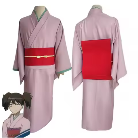 Anime GINTAMA Yamazaki Sagaru Cosplay Costume Female Pink Japanese Kimono Dress Cummerbund Woman Cut