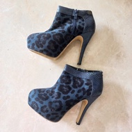 Boots high heels iconninety9 / boots Wanita boots winter leopard navy blue high heels edgy darkbiru 