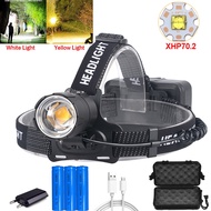 XHP70.2 Led Headlamp XHP70 Most Powerful Yellow or White Led Headlight Fishing Camping ZOOM Torch Us