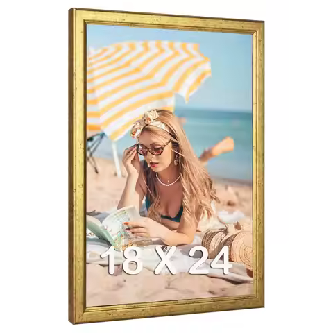 18x24 Frame Gold, Ornate Natural 24x18in Poster Picture Frame, Modern Golden 18 x 24inch Gallery Wal