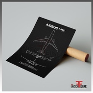 [Poster Only] Airbus A350 XWB Flight Minimal Blueprint Style Aircraft Art Jet Airliner Large Poster 