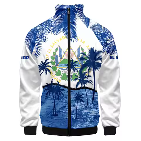 Hip Hop El Salvador Flag 3D Baseball Jacket Men Bomber Jacket Harajuku Hoodie Stand Collar Zipper Sw
