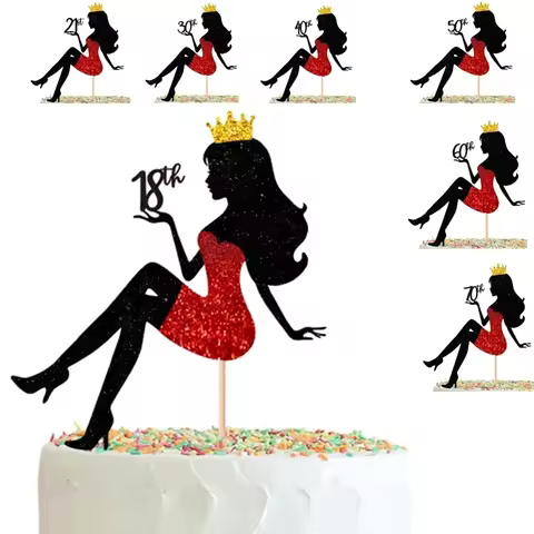 Red High Heels Lady 18 21 30th Happy Birthday Paper Cake Topper Wedding Girls Cake Toppers for Birth