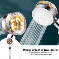 Water Saving Flow High Pressure Shower Head Bathroom Accessories 360 Rotating Twin Turbo Pressurized Propeller Fan