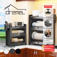 Dremel 45cm/55cm 2 Layer Dish Drying Kitchen Rack with Drain Tray Utensil Organizer Rak Pinggan Deng