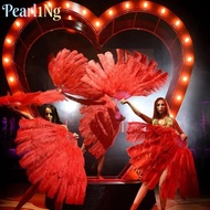 PEARLTH Folding Fan, 12 Bones 30*52cm 35*60cm Handheld Fur Fan, Runway  Props Big Red Ostrich Perfor
