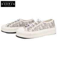 รองเท้าผ้าใบแพลตฟอร์ม Dior Walk'n'Dior ลาย Dior Oblique ปักผ้าคอตตอน ไซส์ 34 1/2【สินค้ามือสอง】