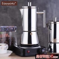 摩卡壺 Easyworkz摩卡壺 意式家用不銹鋼咖啡壺 電磁爐加熱濃縮煮咖啡機