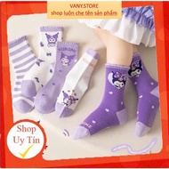 Set(CHILDREN'S SOCKS)5 Pairs of K.u.r.o.m.i Cartoon Socks Purple Cotton High Collar Cute Pattern Lon