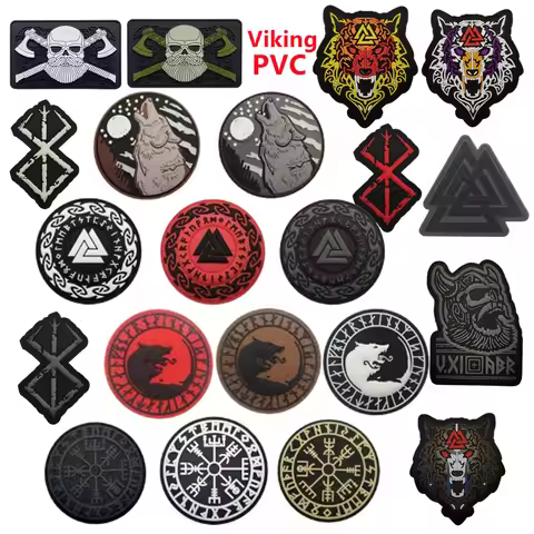 3D PVC Viking Battle Ax Runavin Odin Compass Lone Wolf Logo Armband Odin God Rune Magic Sticker Badg