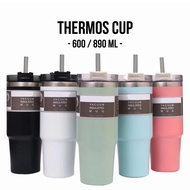 600/890ML Thermal Cup 304 Stainless Steel Thermos Cup Tumbler Cup with Straw Coffee Mug Tahan Panas/