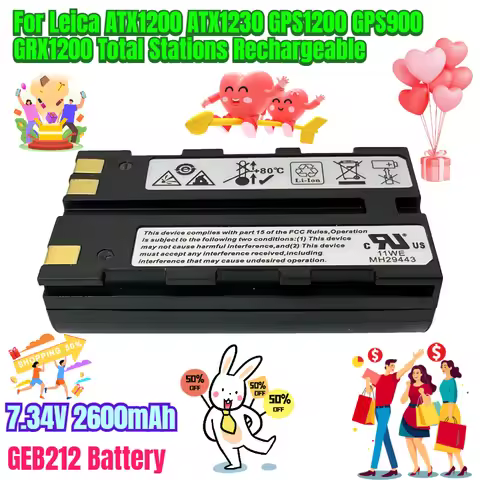 7.34V 2600mAh GEB212 Battery for Leica ATX1200 ATX1230 GPS1200 GPS900 GRX1200 Total Stations Recharg