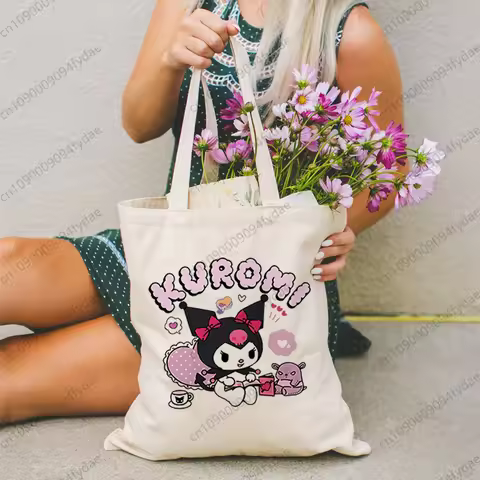 Kuromi Tote Bag Woman Travel Bags Ladies Shopping Bag Shoulder Bag Portable Foldable Handbag Large-c