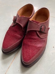 Dr  martens棗紅色低筒半馬毛皮鞋 UK6, 女裝，鞋