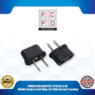 POWER PLUG ADAPTER, 2P EU AC to US, ROUND Female to FLAT Male, 6A 250V, Ideal for Travel