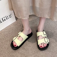Mingsheng รองเท้าแตะผู้หญิงแบบสวมผูกโบว์ปากตื้นรองเท้า Muller น่ารักพื้นรองเท้านุ่ม