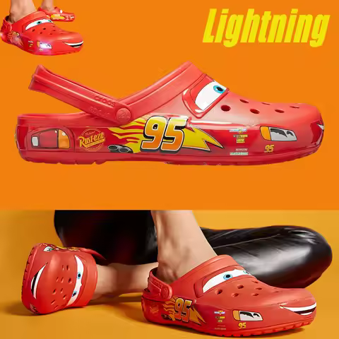 Disney Lightning Mcqueen Pixar Flashing Light Outdoor Beach Slippers Cute Cartoon Anime Pool Anti Sl