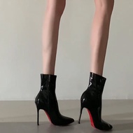 NUDIZHEN | Tapered Red Sole Leather Ankle Boots