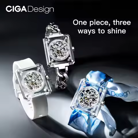CIGA Design Luxury Automatic Watch Women R Series Crystal Love Transparent Skeleton Mechanical Ladie