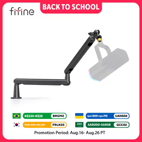 FIFINE Adjustable Low-profile Arm Microphone Stand with Cable Managment/Desk Mount, Suspension Boom