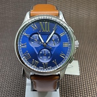 Fossil FS5640 Monty Chronograph Luggage Leather Strap Blue Dial Analog Men's Watch
