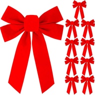 10PCS Riben Krismas Merah, Hiasan Pokok Krismas 11”x14” Riben Besar Tahan Air untuk Hiasan Puncak Po