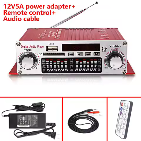 HY-602 With Remote Control Digital FM Power Amplifier Mini Portable LED Display USB SD Player Amp DC
