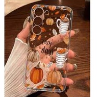 1pc Comfortable Autumn Fallen Leaves Pumpkin Beverage Coffee Bean Transparent Soft Protective Case C
