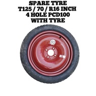 Spare Tyre 16 Inch 4H PCD100 ( T125/70 R16 ) Vios Yaris City Jazz Myvi Alza Saga Wira / Tayar / Tire