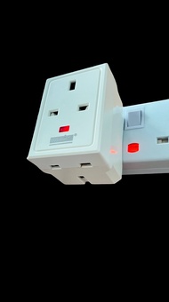 Morries 13A 3 way adapter with fuse with neon light surge protection MS-BS03N MS-BS03L