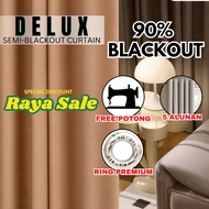 KKM Curtain DELUX 90% Blackout Plain Hook Langsir Serena Siap Jahit 11 Kaki Soft Fabric Custom Texti