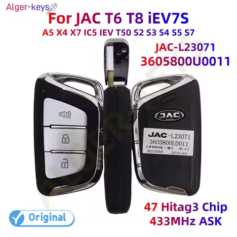 Alger-keys Original Smart Key Car 3 Buttons for JAC T6 T8 IEV7S A5 X4 X7 IC5 IEV T50 S2 S3 S4 S5 S7 