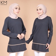 KM Muslimah KM Women Wathiqa Plus Size Layer Solid Tunic Blouse Top Baju Muslim Size Besar [B27388] [B27389]