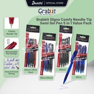 Desklife Grabbit Pen 5pcs 0.5mm Digno Comfy Semi Gel Pen 0.5 Needle Tip Value Pack - (5s/PKT) Red Bl