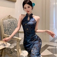 New Chinese Ladies Elegant Retro Split Improved Cheongsam Dress Split Sleeveless Buckle Dress Women