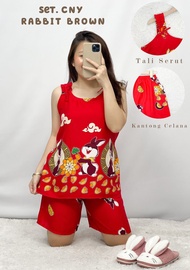 LLov [ NEW ] - Set Baju Tidur CNY Rabbit Brown / Set Sincia Kelinci Tahun 2023 / Stelan Baju Tidur I