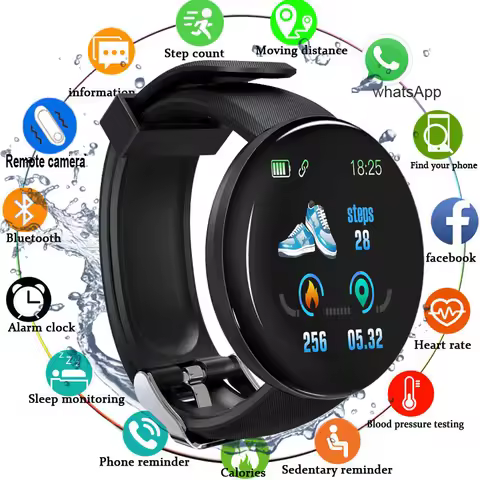 2025 New D18 Smart Watch Men Women Smartwatch Bracelet Heart Rate Blood Pressure Fitness Tracker Spo
