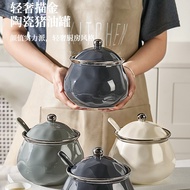 Silver-Edged Luxury Pig Oil Jar High-Temperature Resistant Ceramic Household Lidded Meat Oil Chili O