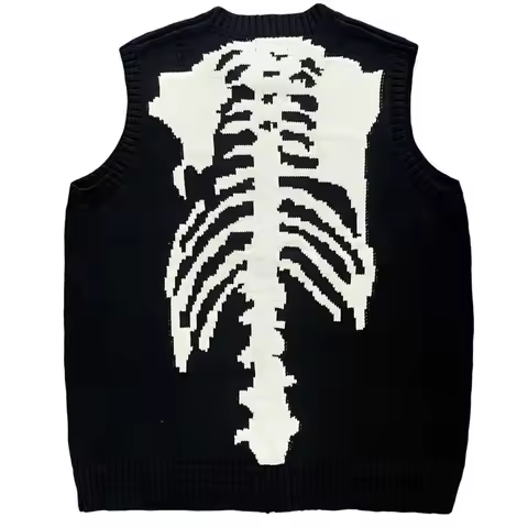 Kapital Vintage Hirata Bone Skeleton Retro Japanese Wind Piercing Knitted Sweater Vest for Men Fashi