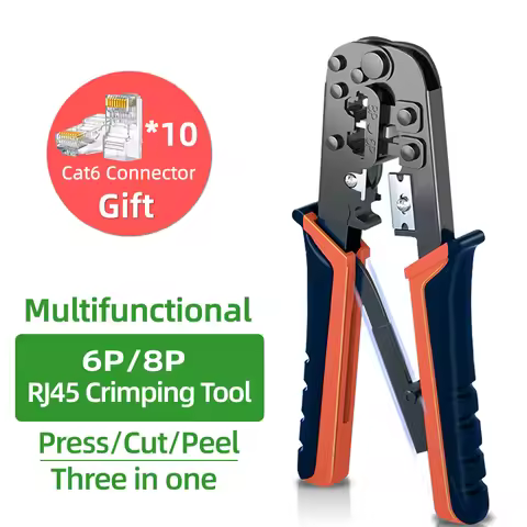 Ethernet RJ45 Crimp Tool For 8P8C Cat5/6/7/8 Connector Network Crimp Tool Cut and Strip,6P RJ11/RJ12