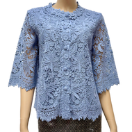 เสื้อลูกไม้คอตตอน ผู้ใหญ่ อก 38" 40" 42" 44" 46" 48" 50" อินกะออย In Ka Oil สีฟ้า/ทอง ลายดอกไม้ (FRB