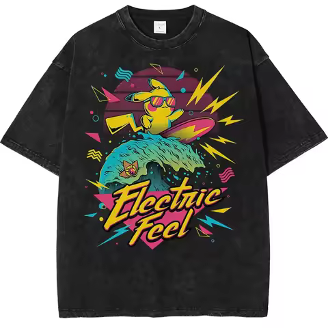 Pikachu Vintage T-Shirt Anime Pokemon Tee for Collectors Men's 2026 Summer Fashion Tee Oversize Stre