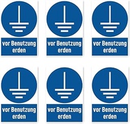 Sticker 75 x 50 mm, Pack of 6 – Earth Before Use – Mandatory Sign with Text (German) (Blue/White) – 
