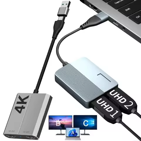 USB-A/USB-C to Dual HDMI-compatible Adapter 4K 1080P Multi-Display Splitter for Macbook Pro MacOS10.