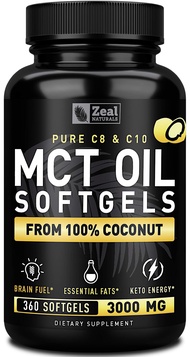 Pure MCT Oil Capsules (360 Softgels | 3000mg) 4 Month Supply Keto Pills w Unrefined Coconut - C10 & 